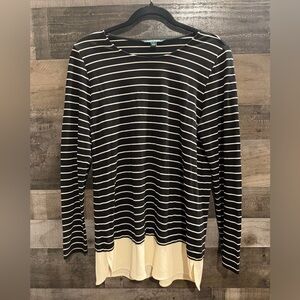 Ralph Lauren Black and Cream Striped Long Sleeve Top